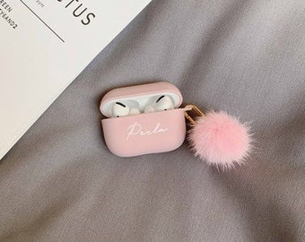 Custom AirPod Pro Case With Pom Pom Keychain,Pink Airpods Case,Silicone AirPods Pro 3 Case Fur Ball,Personalized Name Gift