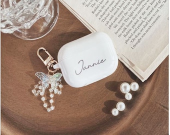 Custom Airpods Pro Case,Personalized Name airpod pro case, Cute butterfly Keychain,Shock Proof Holder Cover Organizer for AirPods pro