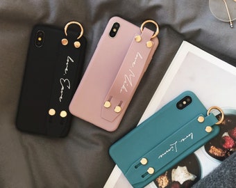 Aangepaste naam telefoonhoesje, gepersonaliseerde polsband riem zachte telefoonhoes, naamletters voor iPhone-hoesje met ingebouwde grip, iPhone 15 pro max hoesje