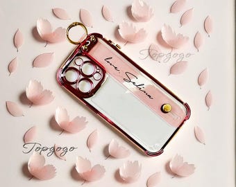 Custom Name Phone Case with Strap,Personalized Clear Phone Case,Pink iPhone Case With Built In Grip,iPhone 16 pro max,Gifts for Her