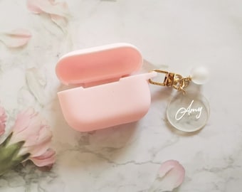Custom AirPods Pro Case, Name Airpod Case With Cute Circle keychain,Silicone Shock Proof Holder Cover Organizer,Personalized Name Gift