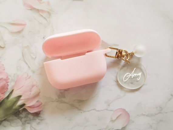 Custom AirPods Pro Case, Name Airpod Case With Cute Circle keychain,Silicone Shock Proof Holder Cover Organizer,Personalized Name Gift