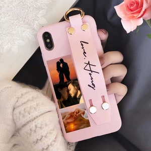 Custom Photo Phone Case,Personalized Name Wrist Band Strap Phone Case,Stand Holder iPhone Case With Built In Grip,iPhone 16 pro max case