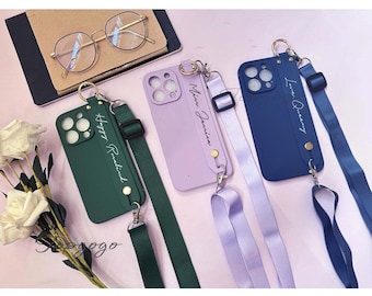 Custom Name Strap iPhone Case,Personalized Lanyard Soft  Phone Case,iPhone Case With Built In Grip,iPhone 16 pro max case,Gifts for Her