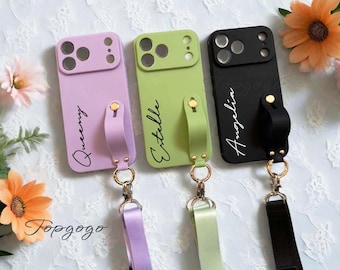 Custom Name Wrist Strap Phone Case,Personalized lanyard iPhone Case,Cute iPhone Case With Built In Grip,iPhone 16,iPhone 17 pro max