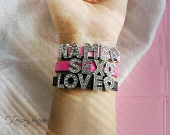 Custom Women Rhinestone Bracelet,Personalize 8mm PU Bracelet,Goth Bling Bracelet,Cosplay Initial Name Bracelet,Gifts For Her,Christmas gift