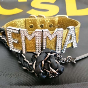 Frauen Kristall Choker, Goth Choker Halsband,Schwarz Pink Choker Halskette,Benutzerdefinierte Buchstaben Namen Choker,Cosplay Punk Buchstaben Gold Halsband,Geschenke für Sie