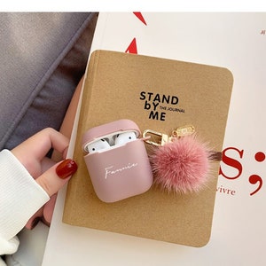 Custom AirPod Case Cute With Pom Pom Keychain,Silicone AirPod Pro Case, AirPod 3 case With Fur Ball,Personalized AirPod Pro 2,Gifts For Her image 3