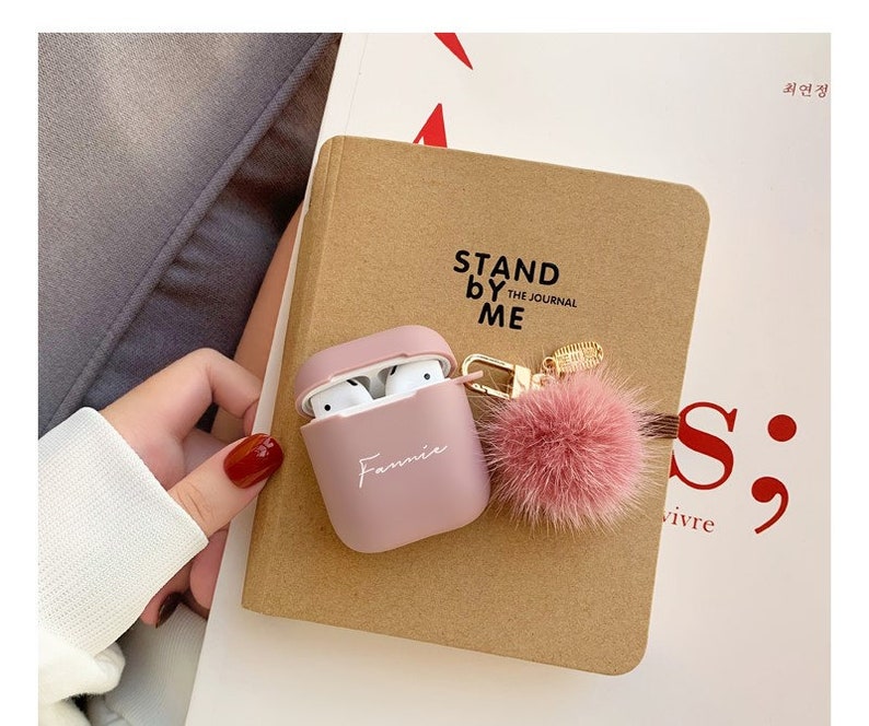 Custom AirPod Case Cute With Pom Pom Keychain,Silicone AirPod Pro Case, AirPod 3 case With Fur Ball,Personalized AirPod Pro 2,Gifts For Her image 3