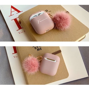 Custom AirPod Case Cute With Pom Pom Keychain,Silicone AirPod Pro Case, AirPod 3 case With Fur Ball,Personalized AirPod Pro 2,Gifts For Her image 4