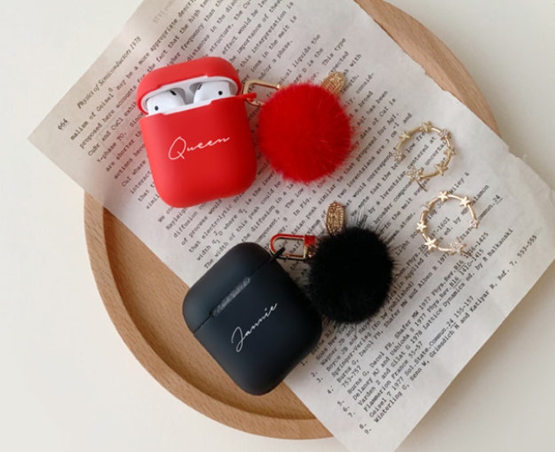 Custom AirPod Case Cute With Pom Pom Keychain,Silicone AirPod Pro Case, AirPod 3 case With Fur Ball,Personalized AirPod Pro 2,Gifts For Her image 5