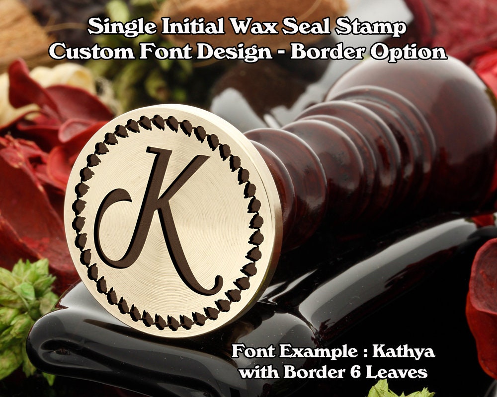 Custom Wax Seal Stamp - Custom Leave Border Single Initial Wax Seal Stamp