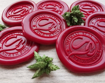 Santa Official Seal NorthPole Monogram Wax Seal Stickers - ideal for Christmas Presents, Cards - Traditional Red