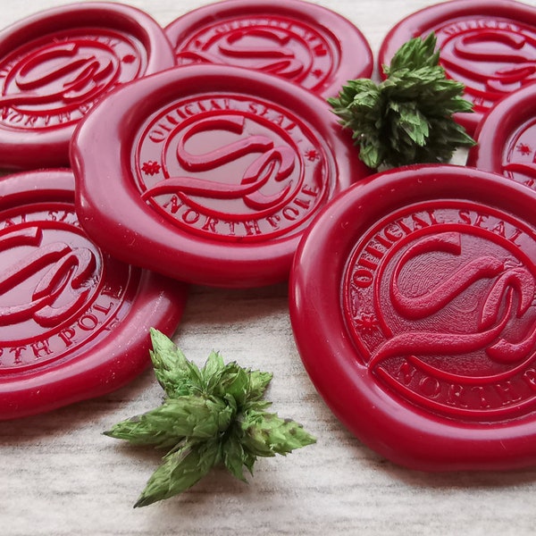 Nikolaus offizielles Siegel Nordpol Monogramm Wachs Siegel Aufkleber - ideal für Weihnachtsgeschenke, Karten - traditionell rot