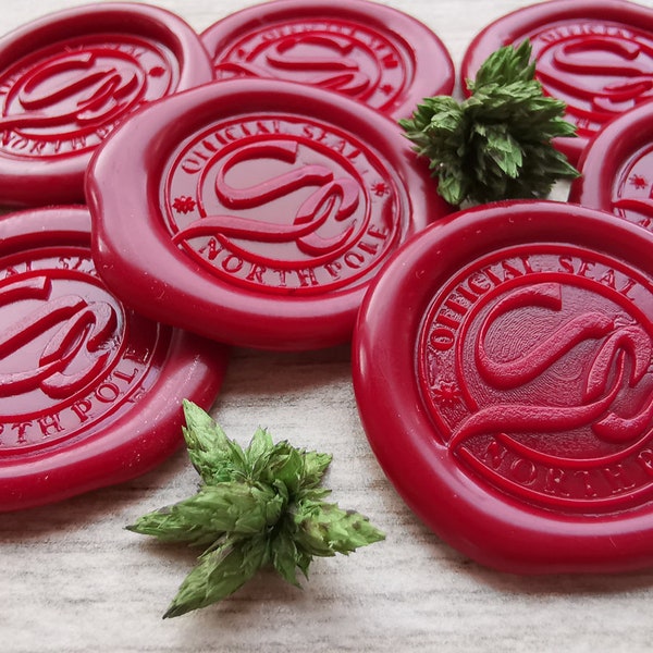 Santa Official Seal NorthPole Monogram Wax Seal Stickers - ideal for Christmas Presents, Cards - Traditional Red