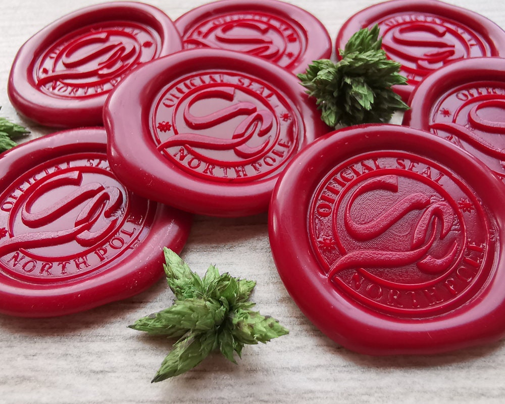 Santa Official Seal NorthPole Monogram Wax Seal Stickers - ideal for Christmas Presents, Cards - Traditional Red