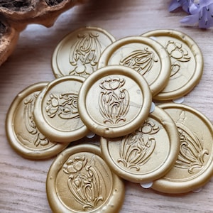Art Deco Poppy Adhesive Wax Seals, Wax Seal Stickers, Envelope Wax Seals, Peel and Stick Wax Seals Handmade to order