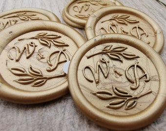 Leaf Border Initials Custom Wax Seal Stickers, Self Adhesive Envelope Wax Seals, Peel and Stick Wax Seals