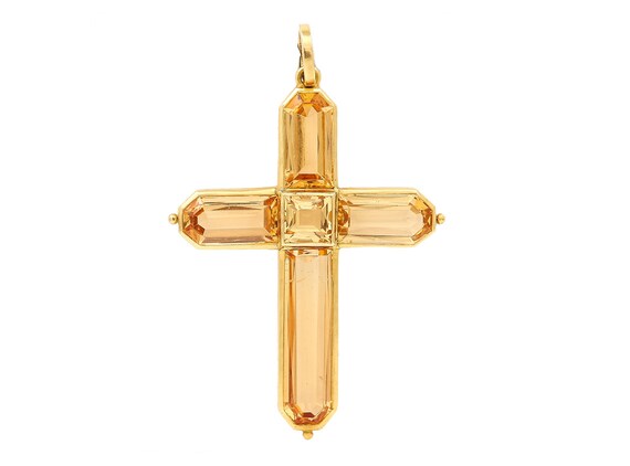 Georgian Style 14ct Gold Yellow Topaz Cross Pendant Etsy