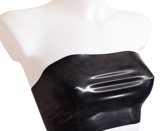 Schwarzes Latex Bandeau, Strapless, Schlauch Top Crop Top