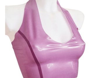 Ready to Ship Size M - Transparent Lilac Latex Halter Neck Crop Top