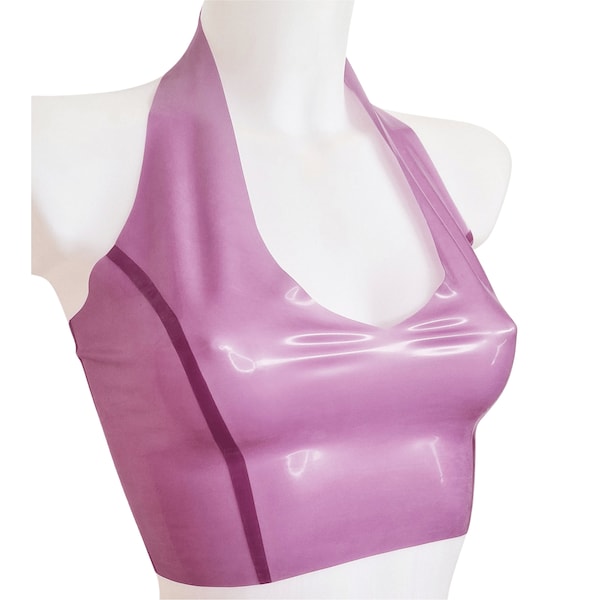 Ready to Ship Size M - Transparent Lilac Latex Halter Neck Crop Top