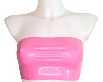 Top tipo bandeau de látex, sin tirantes, top tubo, top corto