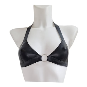 Black Latex O Ring Bralette Soft Bra Top Rubber Bra