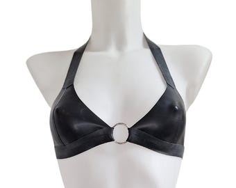 Black Latex O Ring Bralette Soft Bra Top Rubber Bra