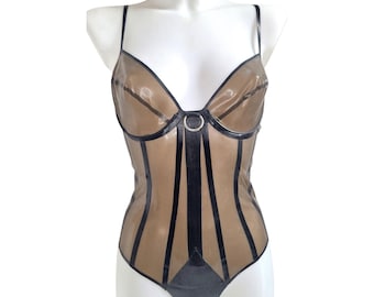 Latex Wired Cup Bodysuit/Leotard with Seam Detailing