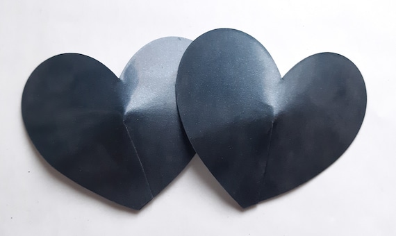 Metallic Black Latex Heart Shaped Nipple Pastie Stickers Self Adhesive  Rubber Gummi 