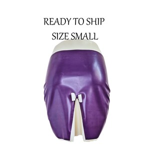 READY to SHIP Size Small - Purple & White Latex Kick Flare Pencil Skirt