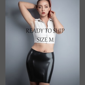 READY to SHIP Size M Latex Black Pencil Skirt