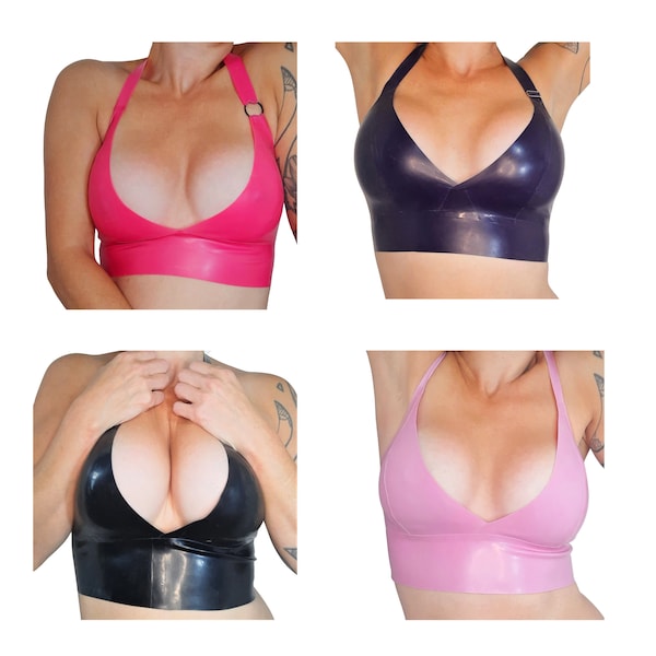 Longline Latex Plunge Bralette Non Wired Bra Top Rubber Lingerie