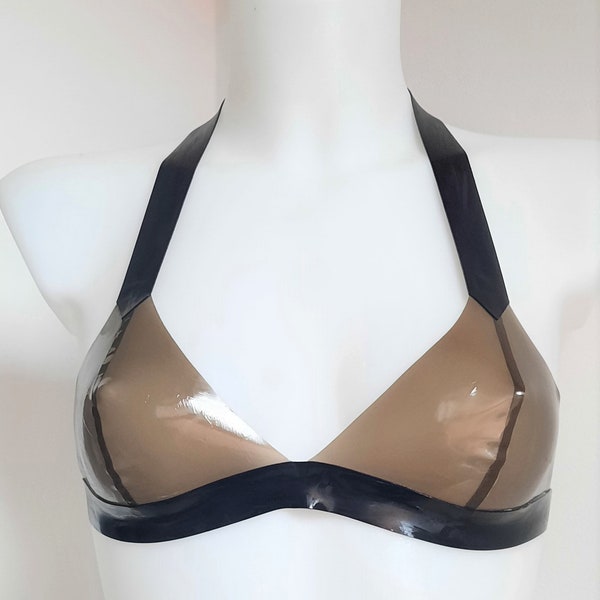 Haut de bikini soutien-gorge en latex noir fumé transparent