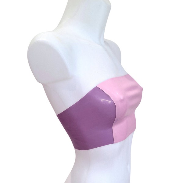 Lilac Pink & Transparent Lilac Latex Bandeau, Strapless, Tube Top Crop Top