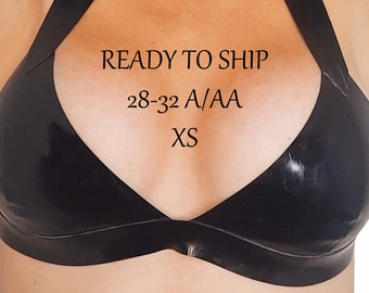 Ready To Ship XS 32A/AA Black Latex Bra Top Latex Bikini Soft Bra