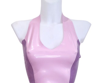 Prêt-à-partir taille M - Crop top dos nu en latex lilas et lilas transparent