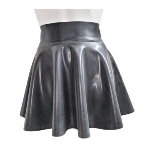 Black Latex Mini Skater Skirt, 95-100cm Waist