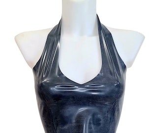 Klaar om maat M te verzenden - Zwarte Latex Halter Neck Crop Top