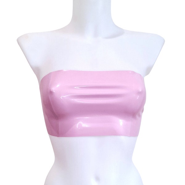 READY to SHIP Size M - Lilac Pink Latex Bandeau, Strapless, Tube Top Crop Top