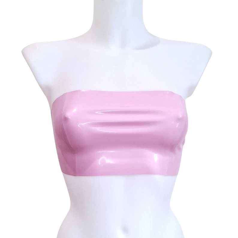 Lilac Pink Latex Bandeau, Strapless, Tube Top Crop Top -  front
