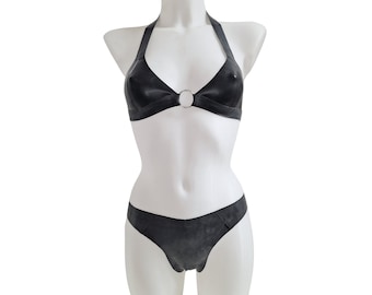 Black Latex O Ring Bralette & Knickers Set