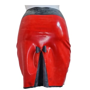 Red & Black Latex Kick Flare Pencil Skirt XS - XL
