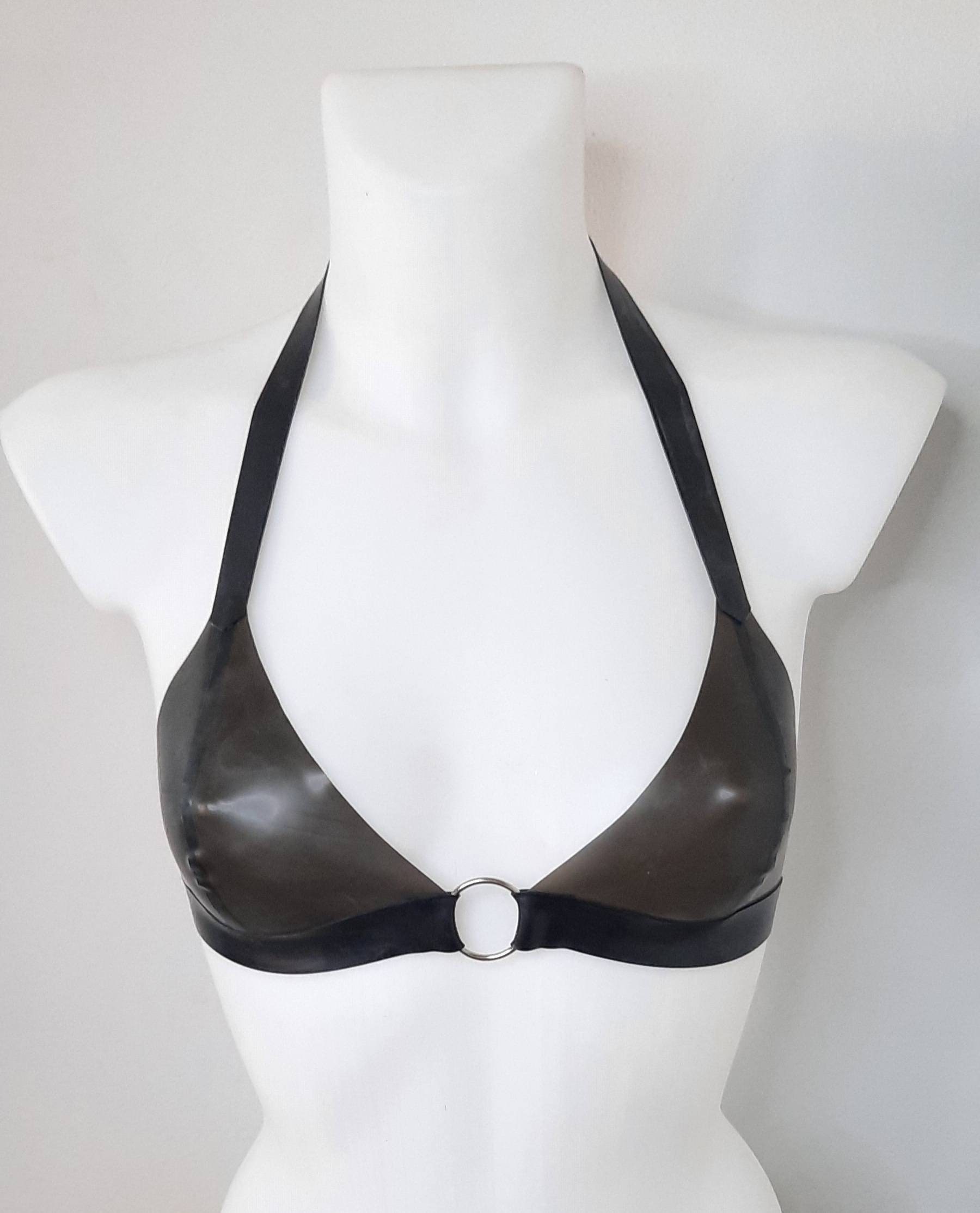 Transparent Purple And Black Sexy Latex Bra With Ruffles Buttons At Back  Rubber Lingerie Brassieres 0044