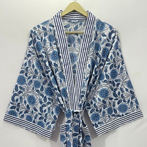 Women Kimono, Cotton Robe, Block Print, Comfortable Nightwear Dress, Bridesmaid Robe, Dressing Gown, Beachwear, Handmade Robe, Gift for her