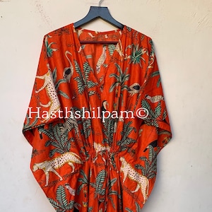 Indian Cotton Kaftan: Floral Print Loungewear Dress