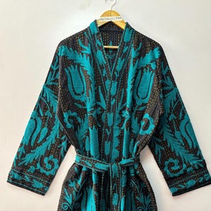 Handmade Long Coat Hand Cotton  Embroidery Long Jacket Coat Boho Robe Cotton Kantha Jacket Long Coat Women Kimono Robe Women Wear Coat