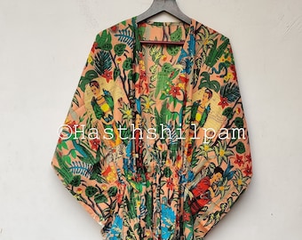 Indian Cotton Kaftan Women's Night Gown Handmade Floral Kaftan Dress Boho Maxi Women Dresses Bath Dress