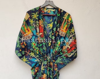 Indian Cotton Kaftan Women's Night Gown Handmade Floral Kaftan Dress Boho Maxi Women Dresses Bath Dress
